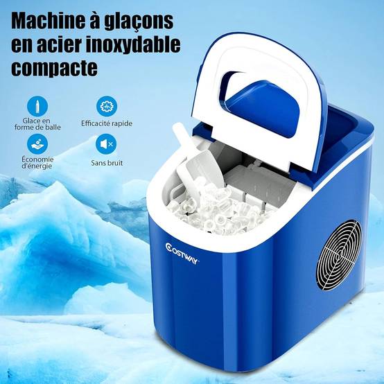 Machine à Glaçons 12kg/24h - 9 Glaçons En 6-8 Min - Portable Avec Poignée Et Cuillère Réversible