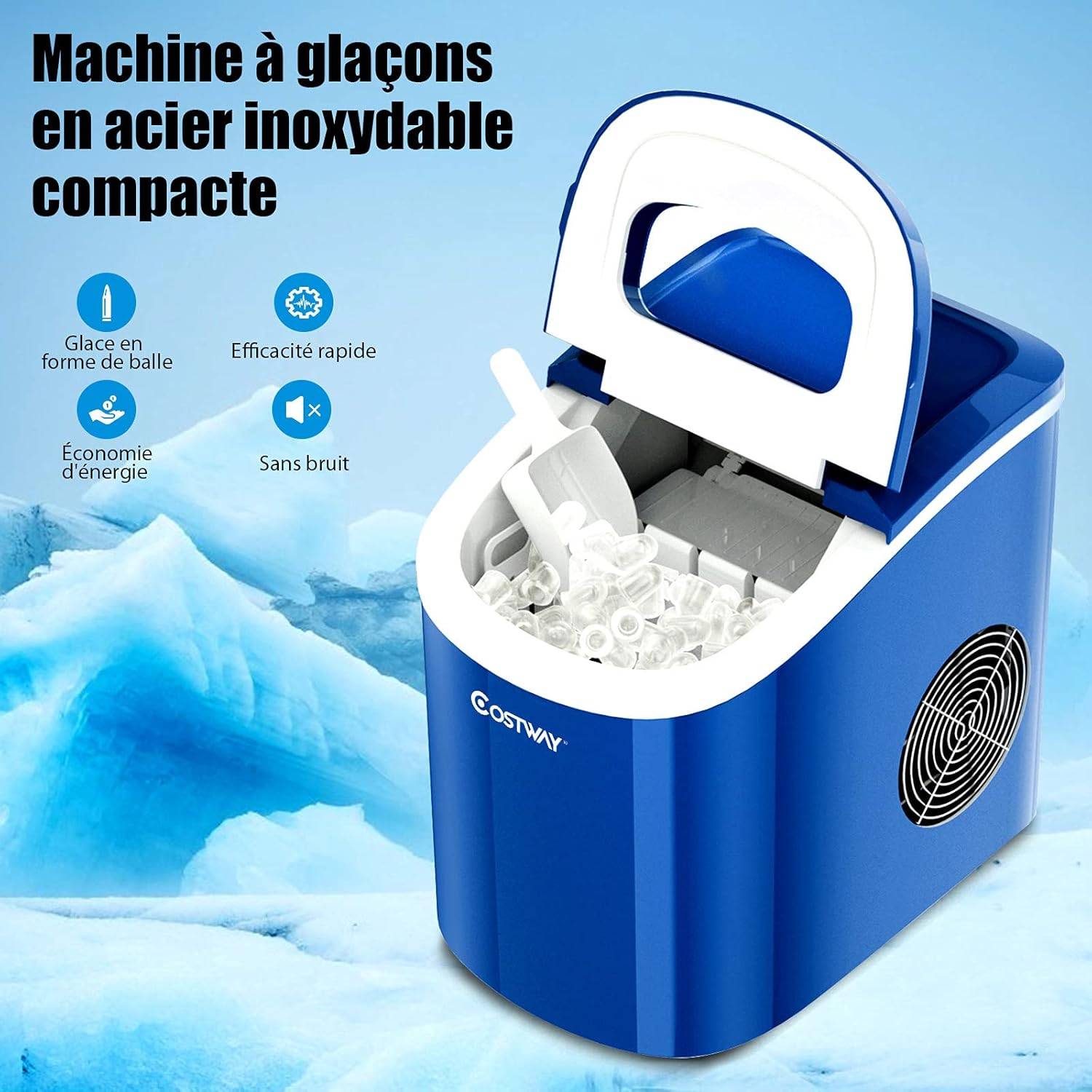 Machine à Glaçons 12kg/24h - 9 Glaçons En 6-8 Min - Portable Avec Poignée Et Cuillère Réversible