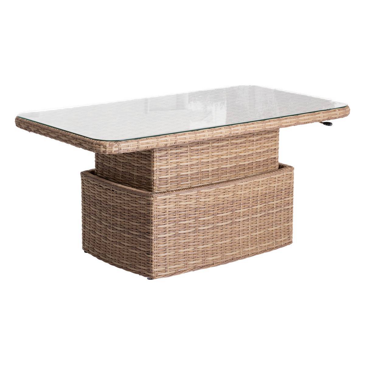 Hesperide - Table basse rectangulaire relevable "Mooréa" Savana Aluminium traité époxy, Résine tressée, Verre trempé Hespéride - Image 1