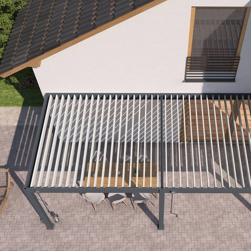 Ombrea - Pergola bioclimatique Ombréa adossée VS - 3x6M bicolore + 2 stores Anthracites - Image 4