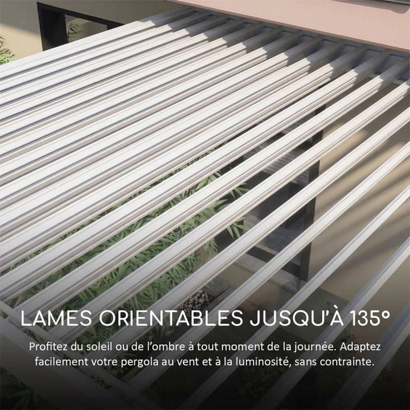 Ombrea - Pergola bioclimatique Ombréa adossée VS - 3x6M bicolore + 2 stores Anthracites - Image 9