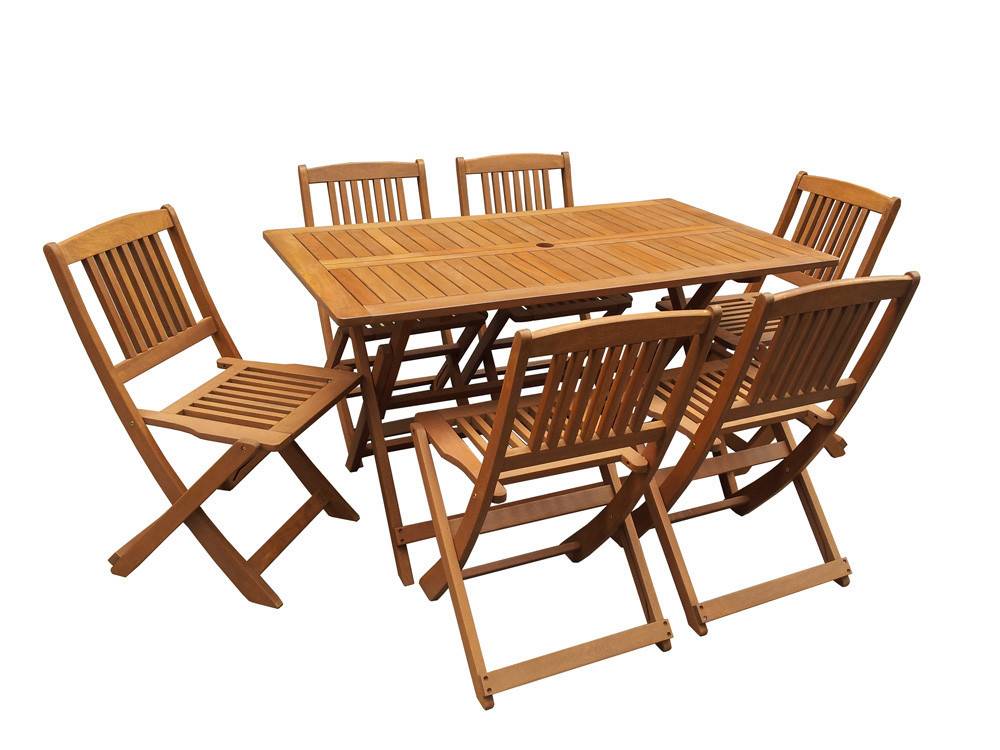 Habitat Et Jardin - Table Et Chaises De Jardin En Bois Exotique "hongkong" - Table Pliante + 6 Chaises Pliantes -habitat Et Jardin - Image 1