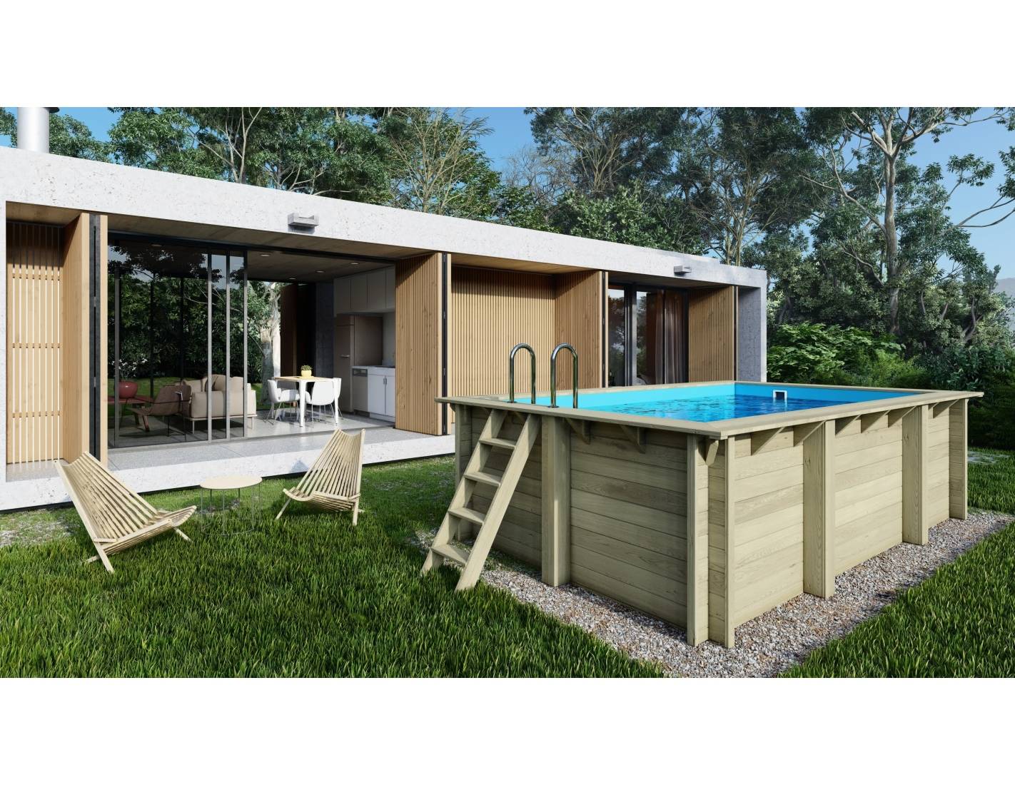 Altanka - Piscine en bois Aqua 4.65x2.85 - H.1.24 m fixations à sceller - BAS7306OSPI+SZA - Image 1