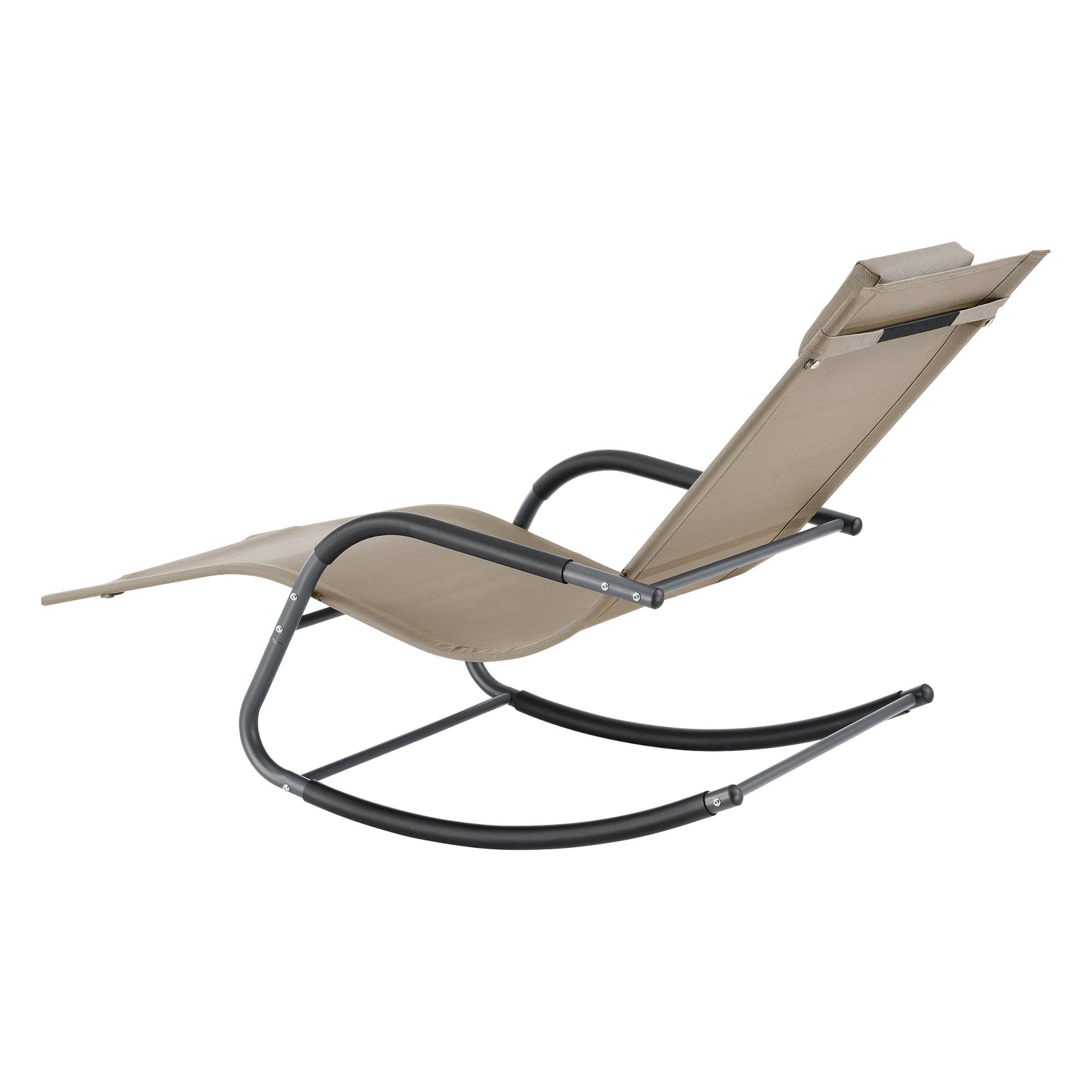Helloshop26 - Transat bain de soleil chaise longue à bascule acier textile 147 x 63 x 89 cm beige - Image 4