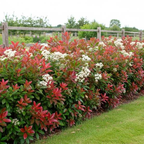 Photinia Red Robin à fleurs Blanche - feuillage Persistant - Pot de 15L - 120/150 cm- hauteur à maturité De 2,50 m à 3,00 m - Image 2