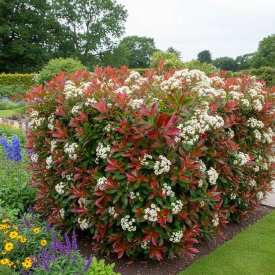 Photinia Red Robin à fleurs Blanche - feuillage Persistant - Pot de 15L - 120/150 cm- hauteur à maturité De 2,50 m à 3,00 m - Image 4