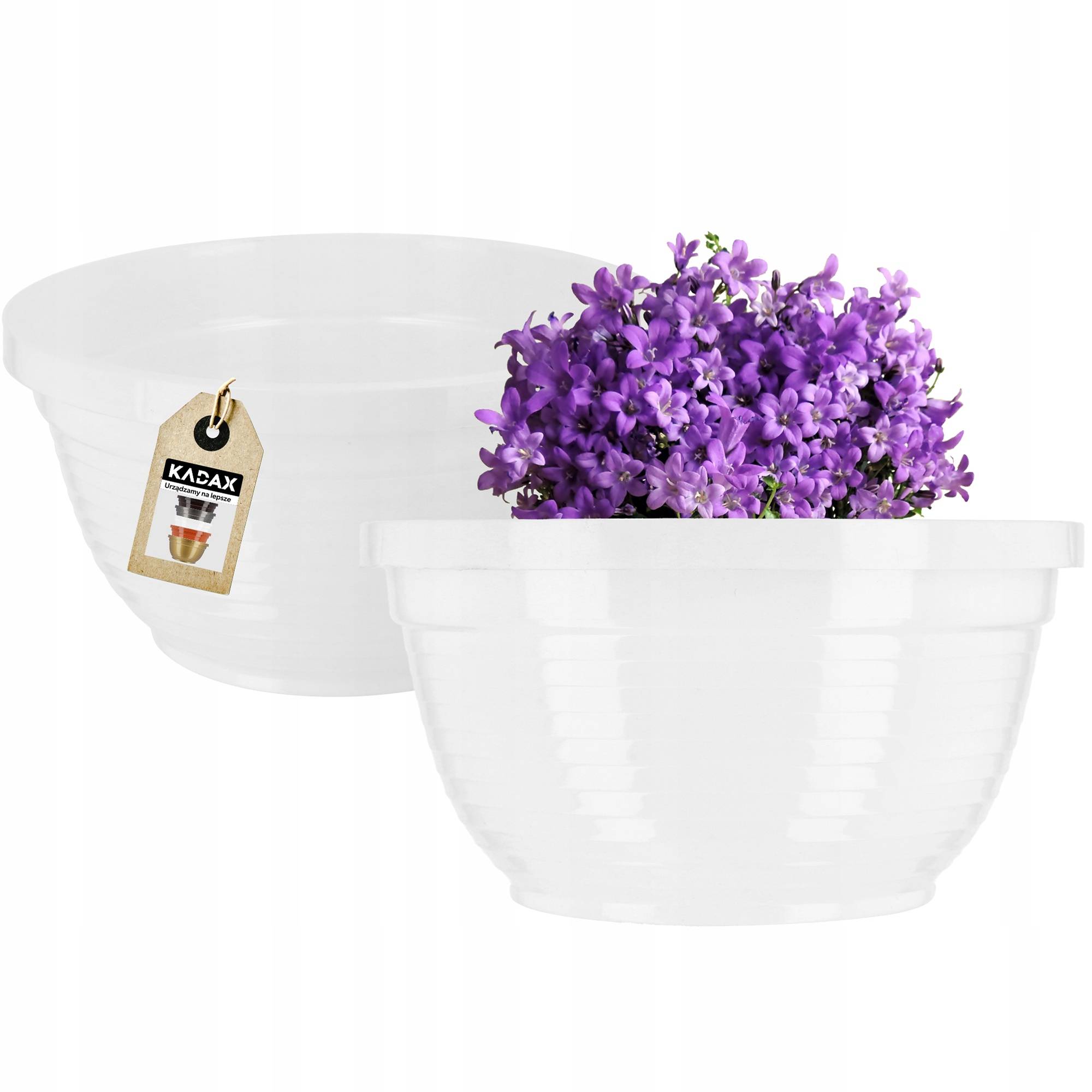 Bol à fleurs rond en plastique - Résistant aux intempéries - Diamètre: 18 cm - Blanc - Image 3
