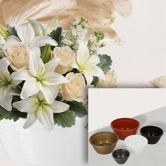 Bol à fleurs rond en plastique - Résistant aux intempéries - Diamètre: 18 cm - Blanc - Image 8