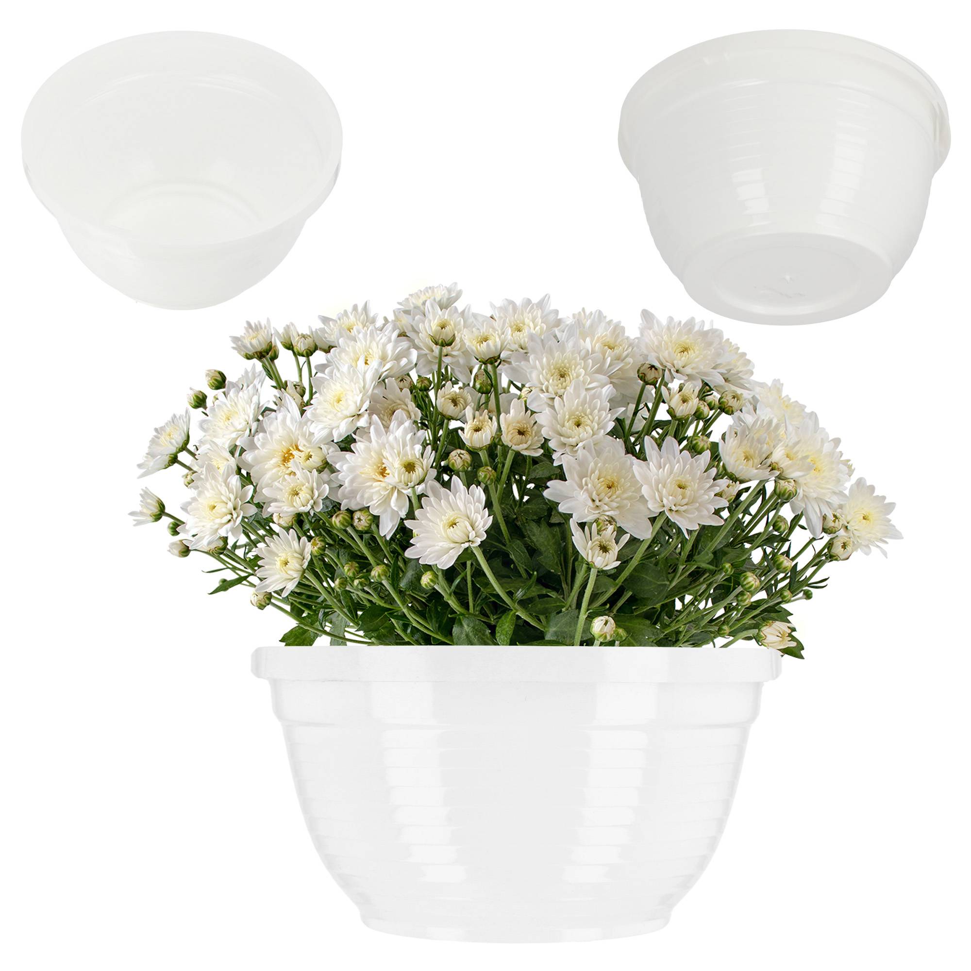 Bol à fleurs rond en plastique - Résistant aux intempéries - Diamètre: 18 cm - Blanc - Image 1