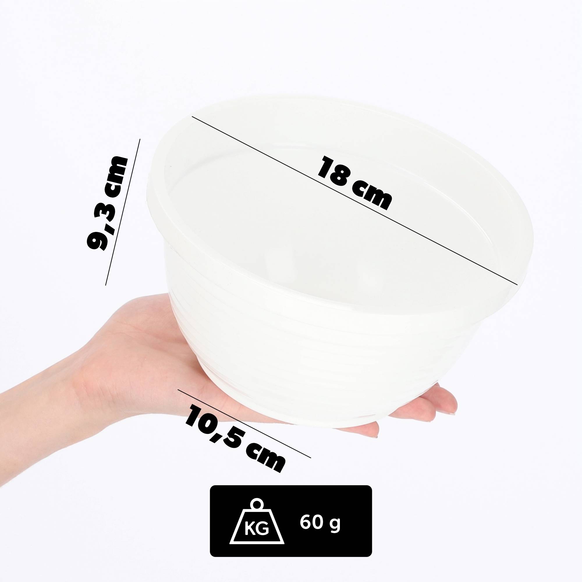 Bol à fleurs rond en plastique - Résistant aux intempéries - Diamètre: 18 cm - Blanc - Image 2