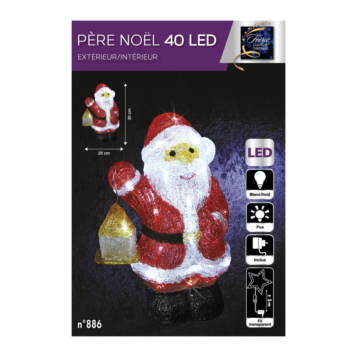 Fééric Lights & Christmas - Forme acrylique père Noël lanterne lumineuse 40 LED H.30cm extérieur - Feeric Lights & Christmas - Image 2