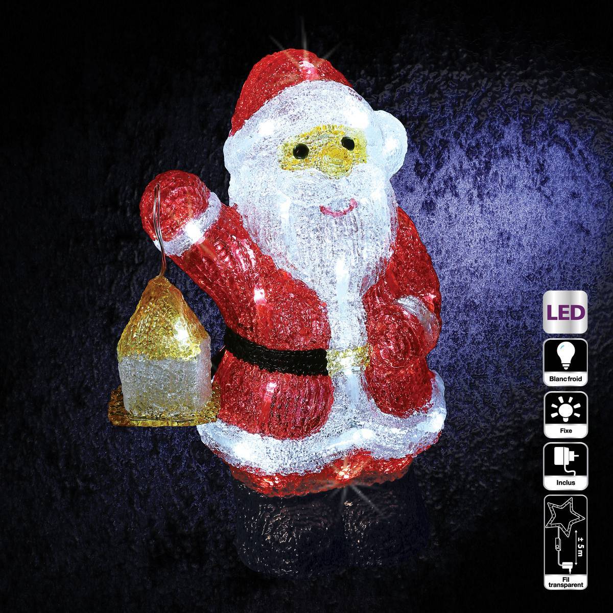 Fééric Lights & Christmas - Forme acrylique père Noël lanterne lumineuse 40 LED H.30cm extérieur - Feeric Lights & Christmas - Image 1