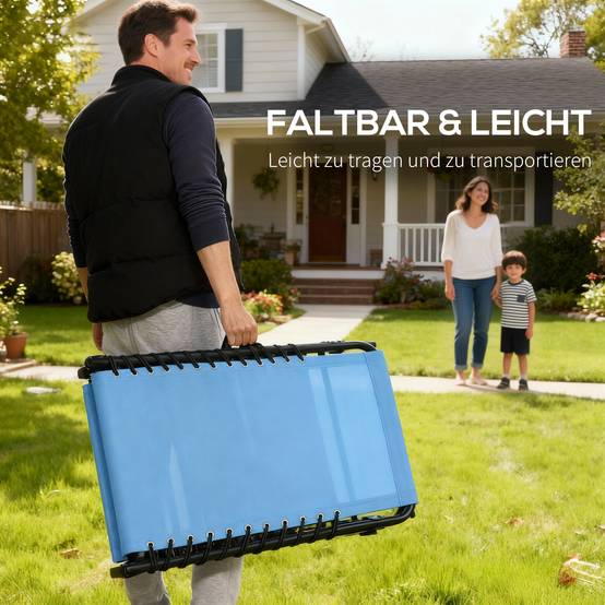 Transat pliable, housse respirante, structure en métal, 189 x 58 x 30 cm, bleu - Image 8