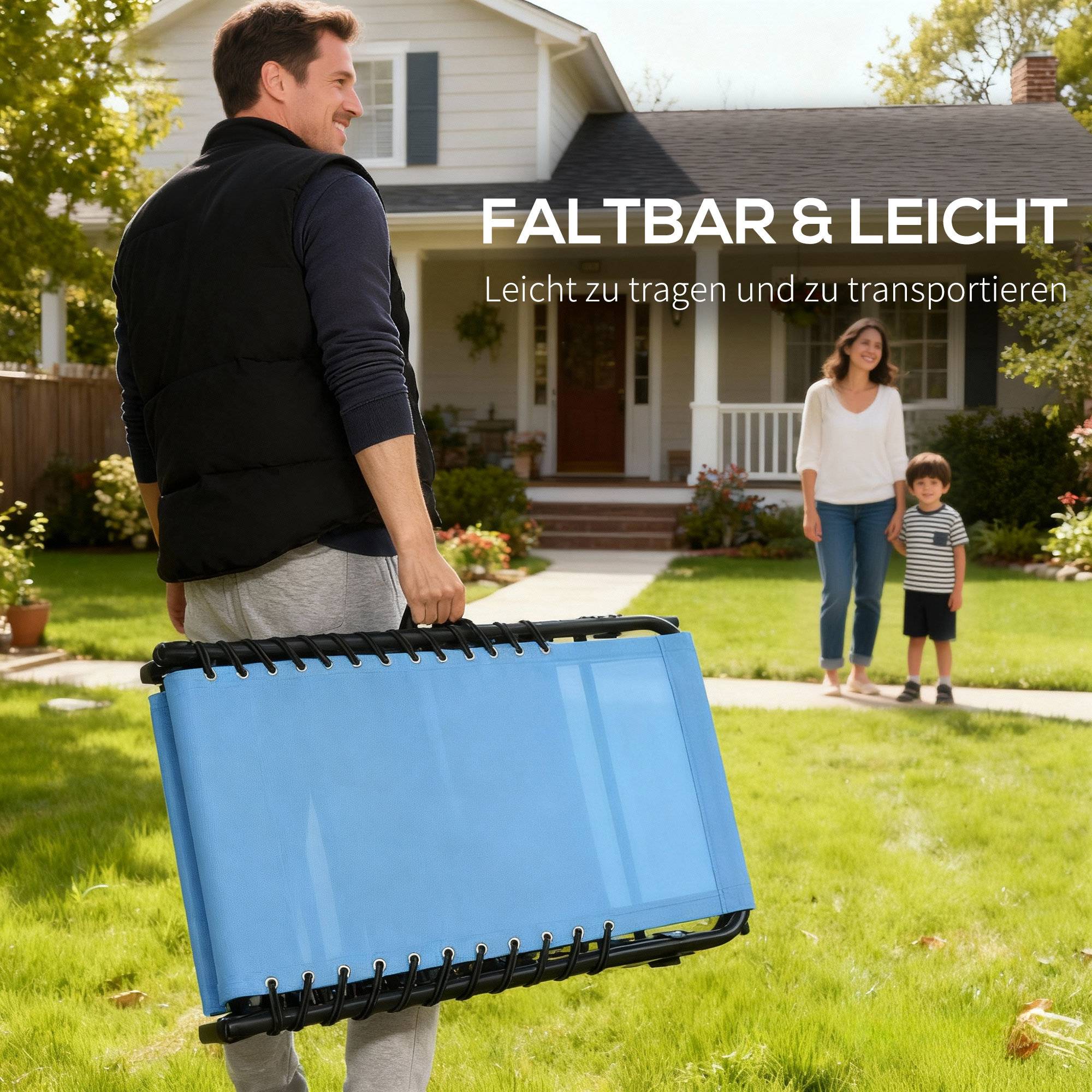 Transat pliable, housse respirante, structure en métal, 189 x 58 x 30 cm, bleu - Image 8