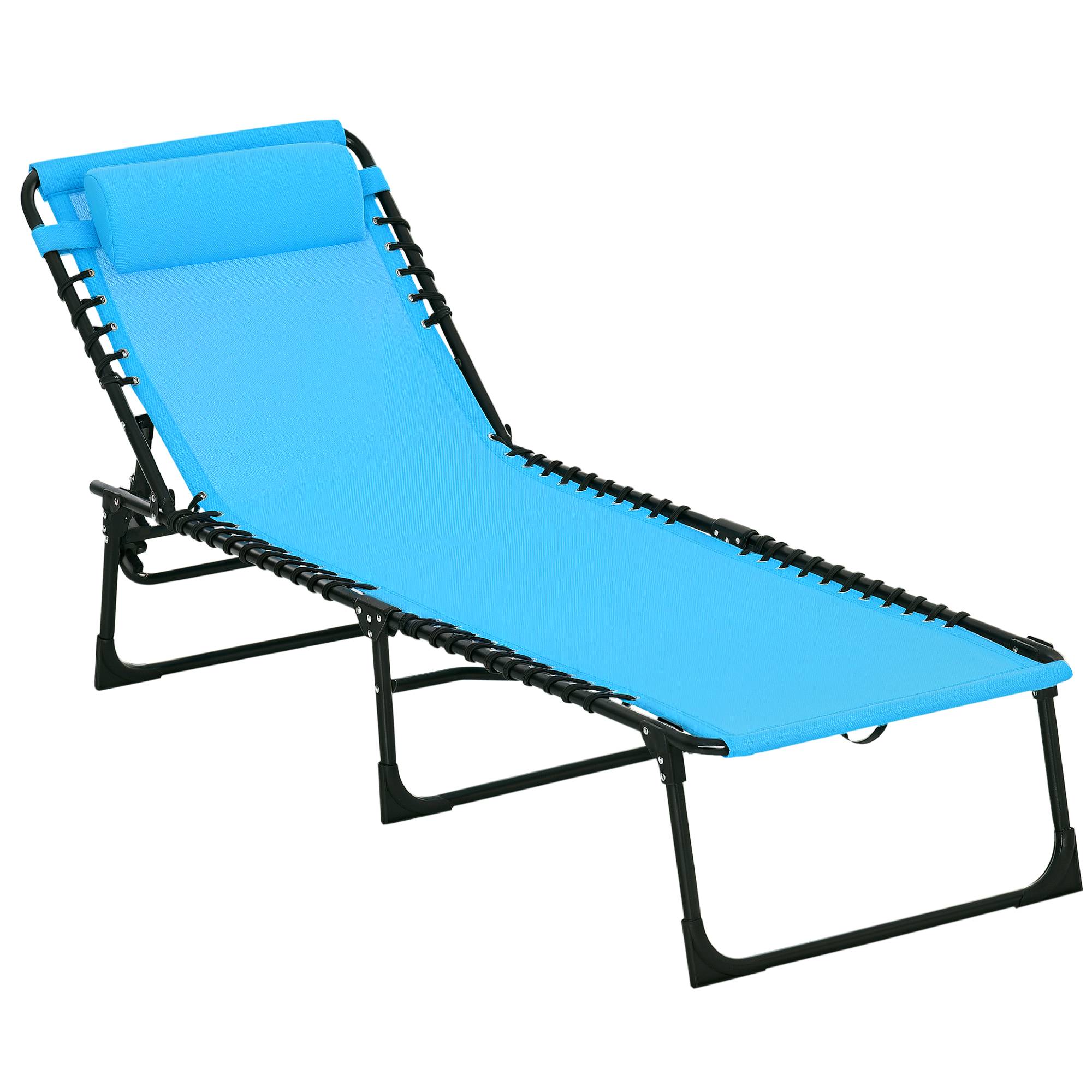 Transat pliable, housse respirante, structure en métal, 189 x 58 x 30 cm, bleu - Image 1