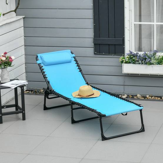 Transat pliable, housse respirante, structure en métal, 189 x 58 x 30 cm, bleu - Image 10
