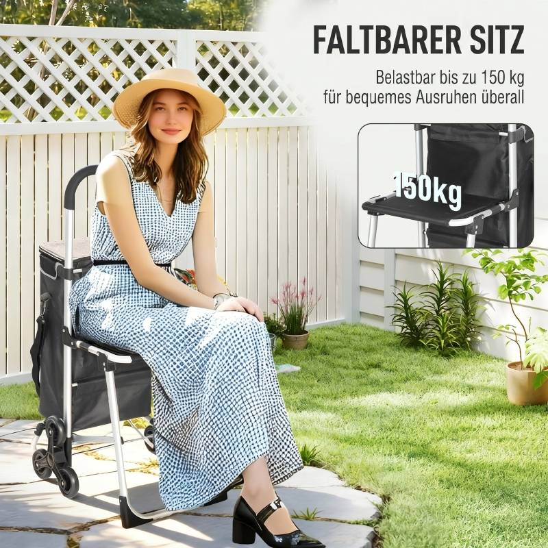 ComfortXL - Chariot de courses aluminium sac Oxford 40 L gris foncé siège monte-escalier - ComfortXL Outdoor Living - Image 5