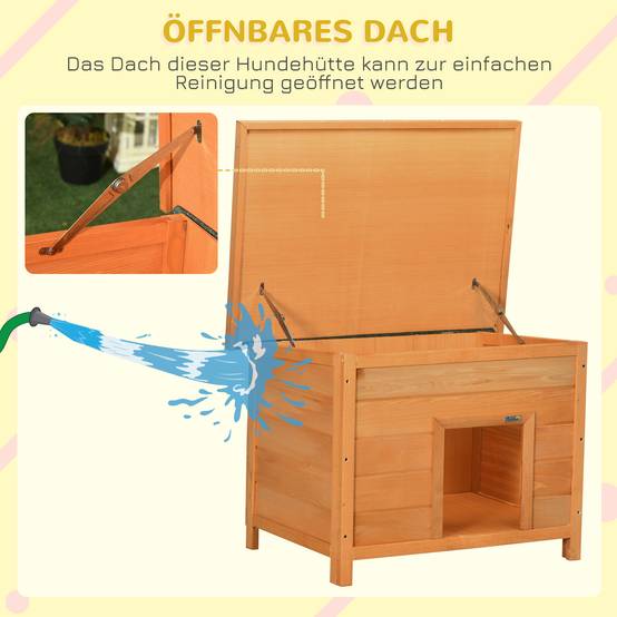 Niche extérieure bois pour petit chien, toit asphalte rabattable, sol surélevé étanche,82x58x58 cm jaune - Image 7