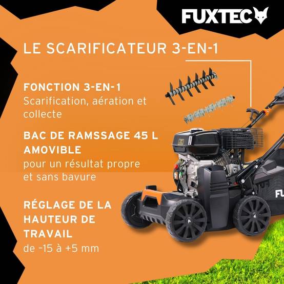FUXTEC - Scarificateur thermique 212 cm³ 18 lames + 24 griffes, largeur 40 cm et bac 45 L – Fuxtec - Image 5