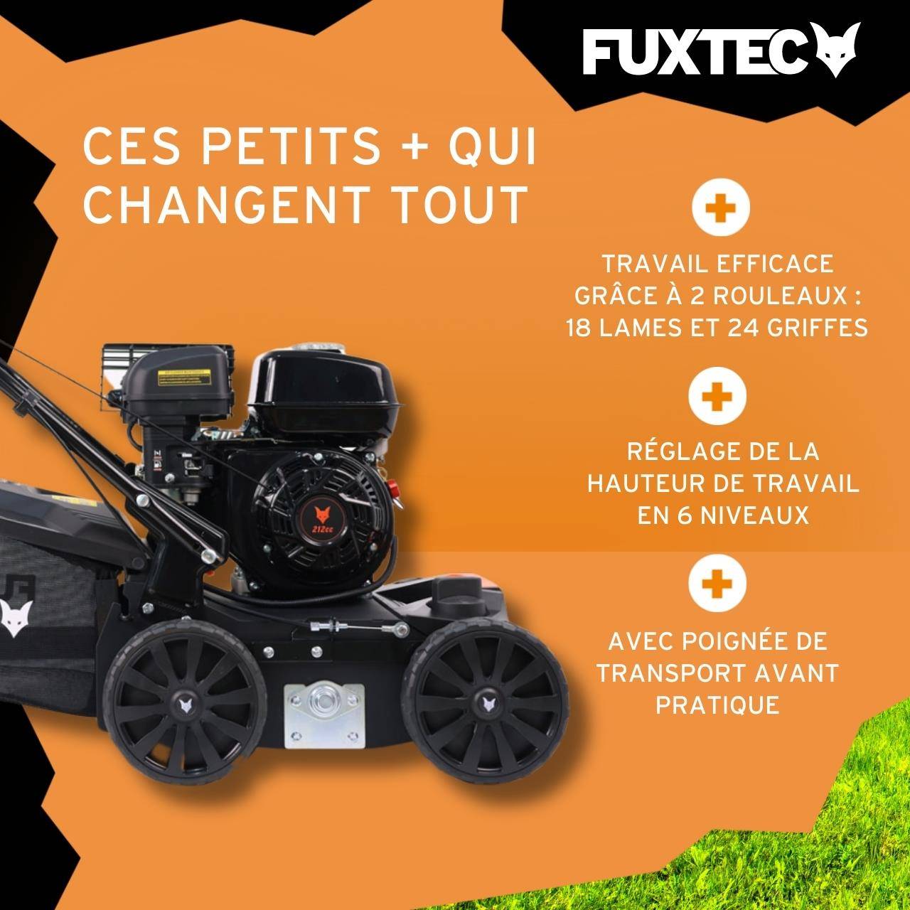 FUXTEC - Scarificateur thermique 212 cm³ 18 lames + 24 griffes, largeur 40 cm et bac 45 L – Fuxtec - Image 4