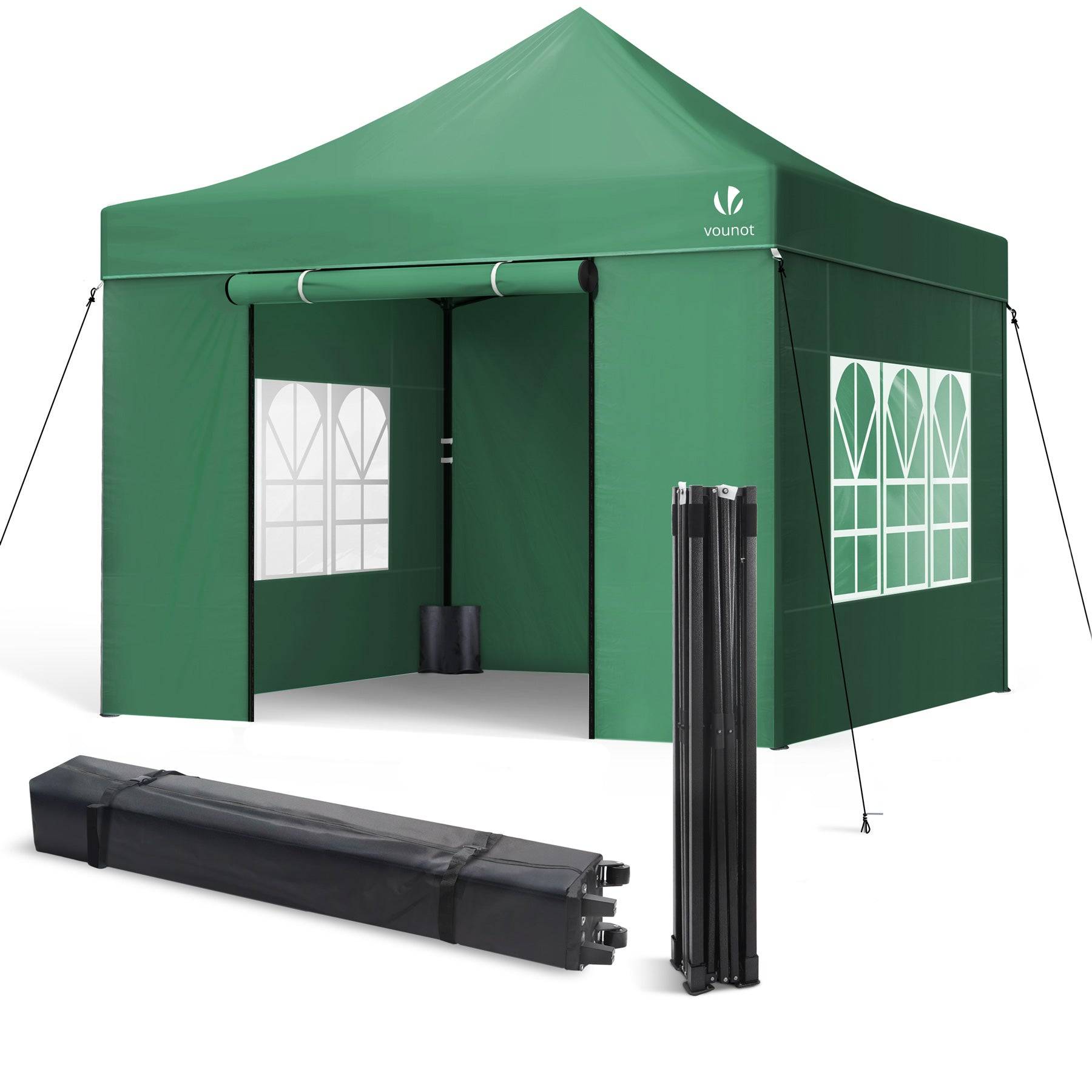 Vounot - VOUNOT® Tonnelle de jardin renforcée 3x3m pliable avec 4 parois et sac de transport à roulette - Imperméable et anti-UV - Vert