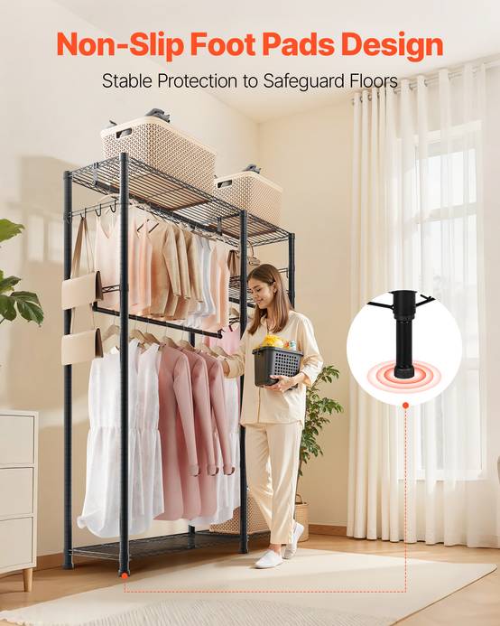 VEVOR Portant à Vêtements Porte-manteau avec 3 Tringles pour Chambre Noir - Image 6