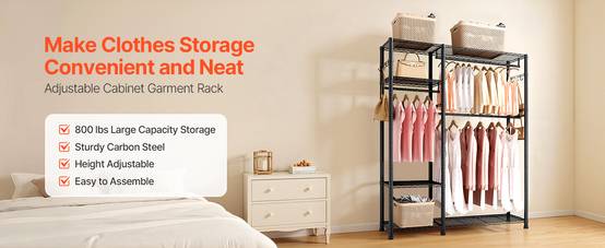 VEVOR Portant à Vêtements Porte-manteau avec 3 Tringles pour Chambre Noir - Image 9