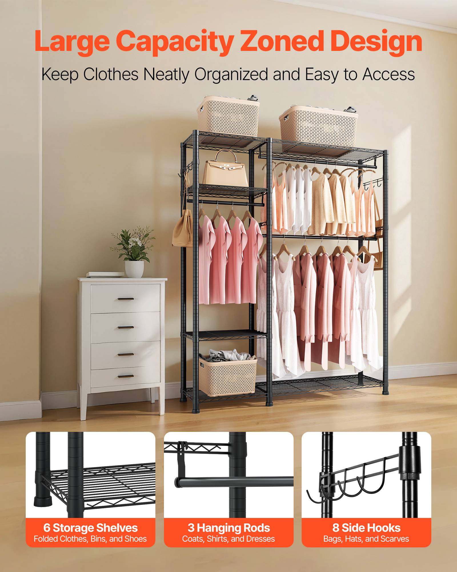 VEVOR Portant à Vêtements Porte-manteau avec 3 Tringles pour Chambre Noir - Image 2