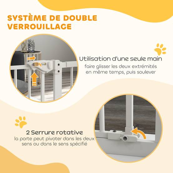 Barrière sécurité chien métal escalier porte double verrouillage réglable 94cm blanc - ComfortXL Outdoor Living - Image 6