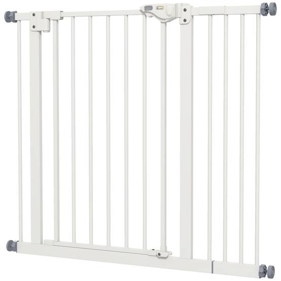 Barrière sécurité chien métal escalier porte double verrouillage réglable 94cm blanc - ComfortXL Outdoor Living - Image 2