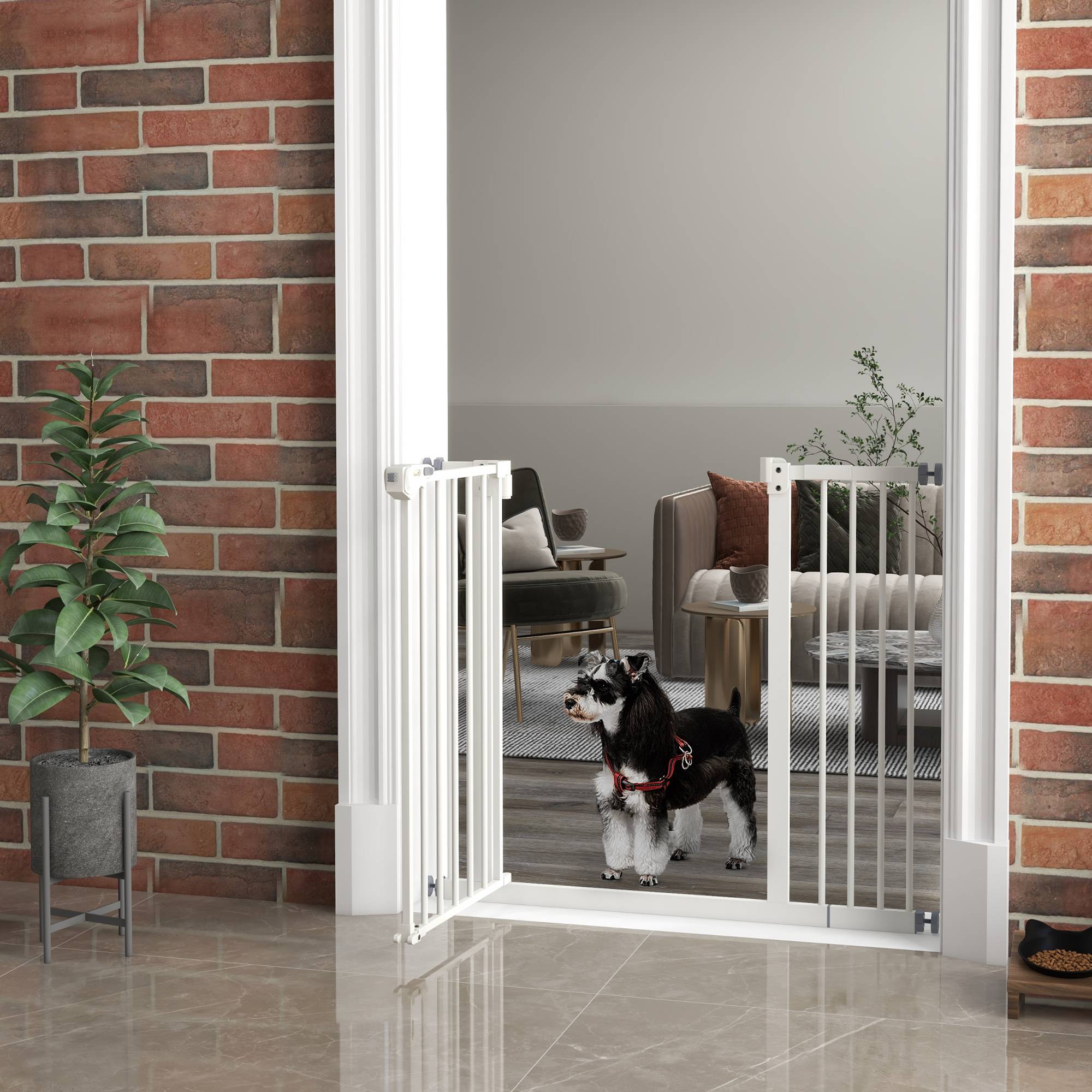 Barrière sécurité chien métal escalier porte double verrouillage réglable 94cm blanc - ComfortXL Outdoor Living - Image 4