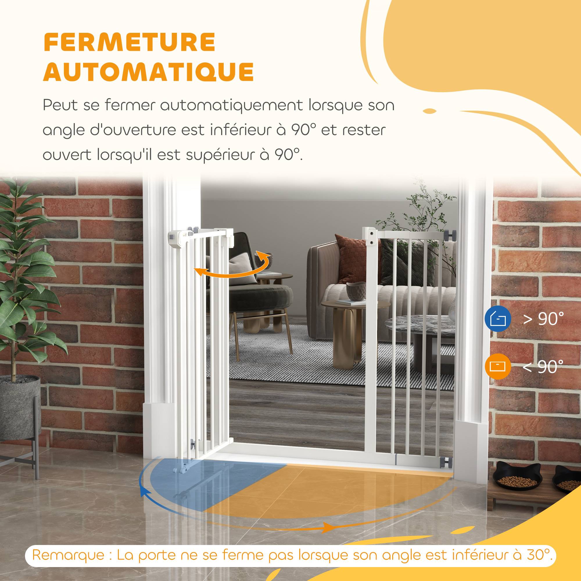 Barrière sécurité chien métal escalier porte double verrouillage réglable 94cm blanc - ComfortXL Outdoor Living - Image 7
