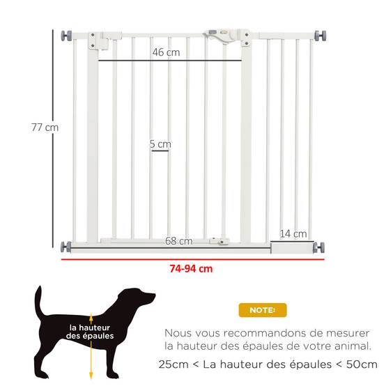 Barrière sécurité chien métal escalier porte double verrouillage réglable 94cm blanc - ComfortXL Outdoor Living - Image 5