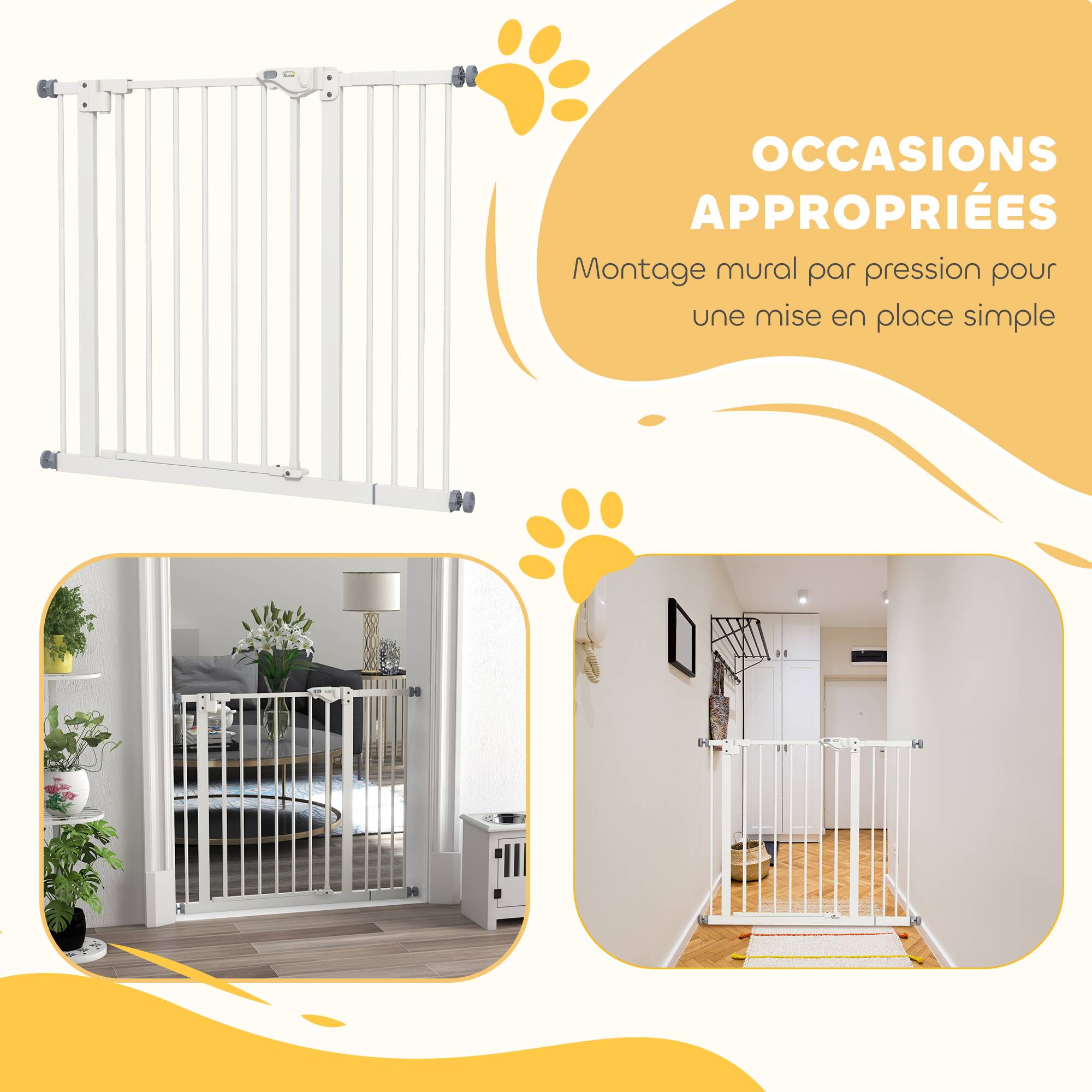 Barrière sécurité chien métal escalier porte double verrouillage réglable 94cm blanc - ComfortXL Outdoor Living - Image 8