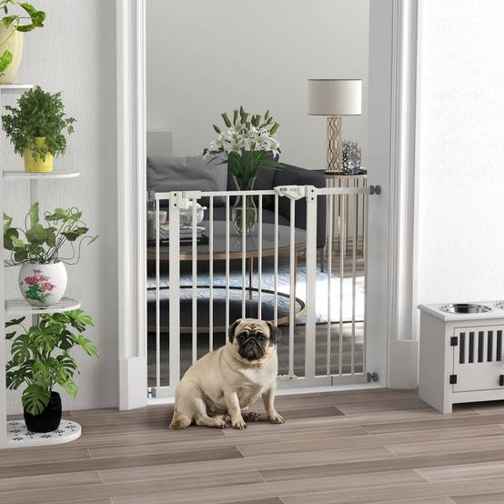Barrière sécurité chien métal escalier porte double verrouillage réglable 94cm blanc - ComfortXL Outdoor Living - Image 3