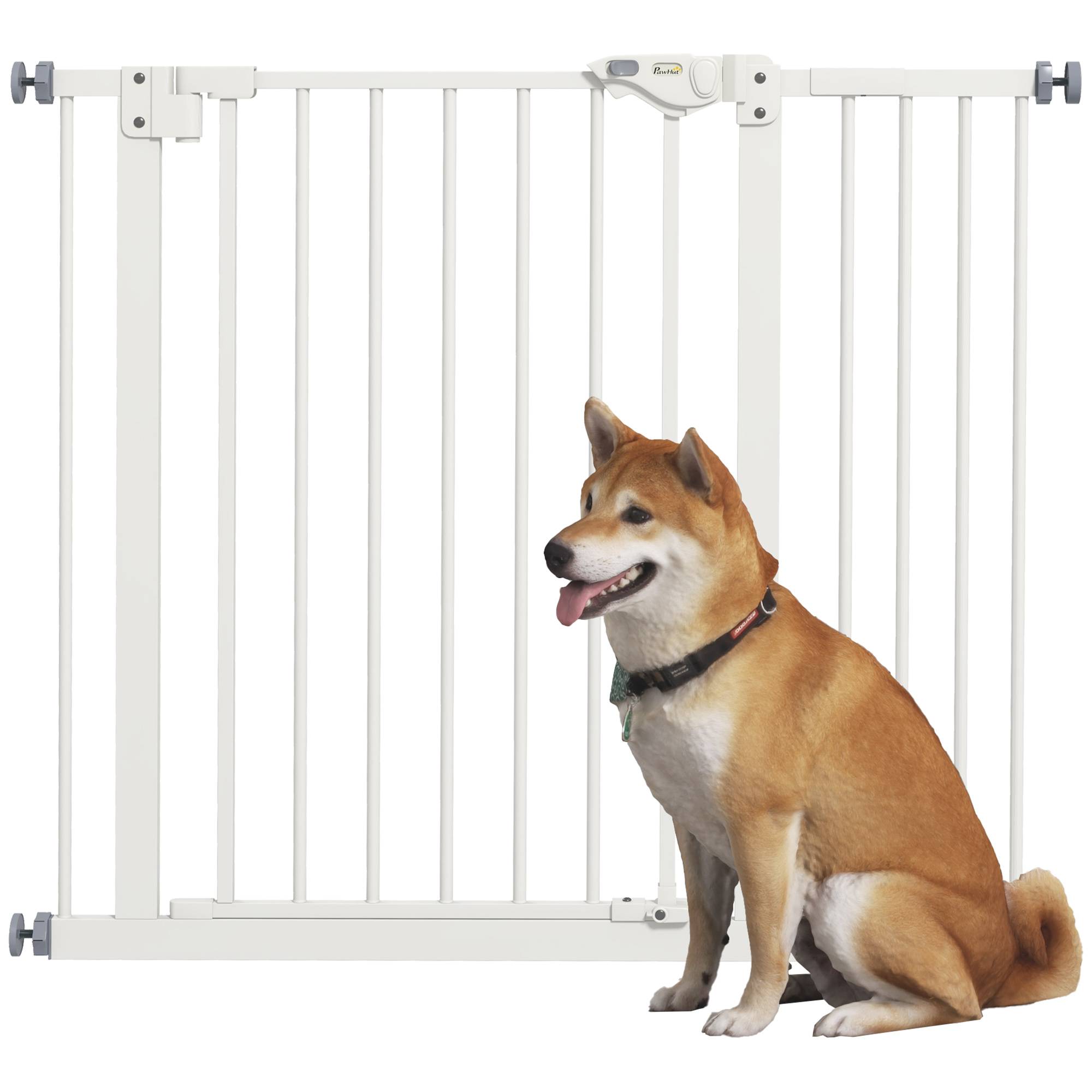 Barrière sécurité chien métal escalier porte double verrouillage réglable 94cm blanc - ComfortXL Outdoor Living - Image 1