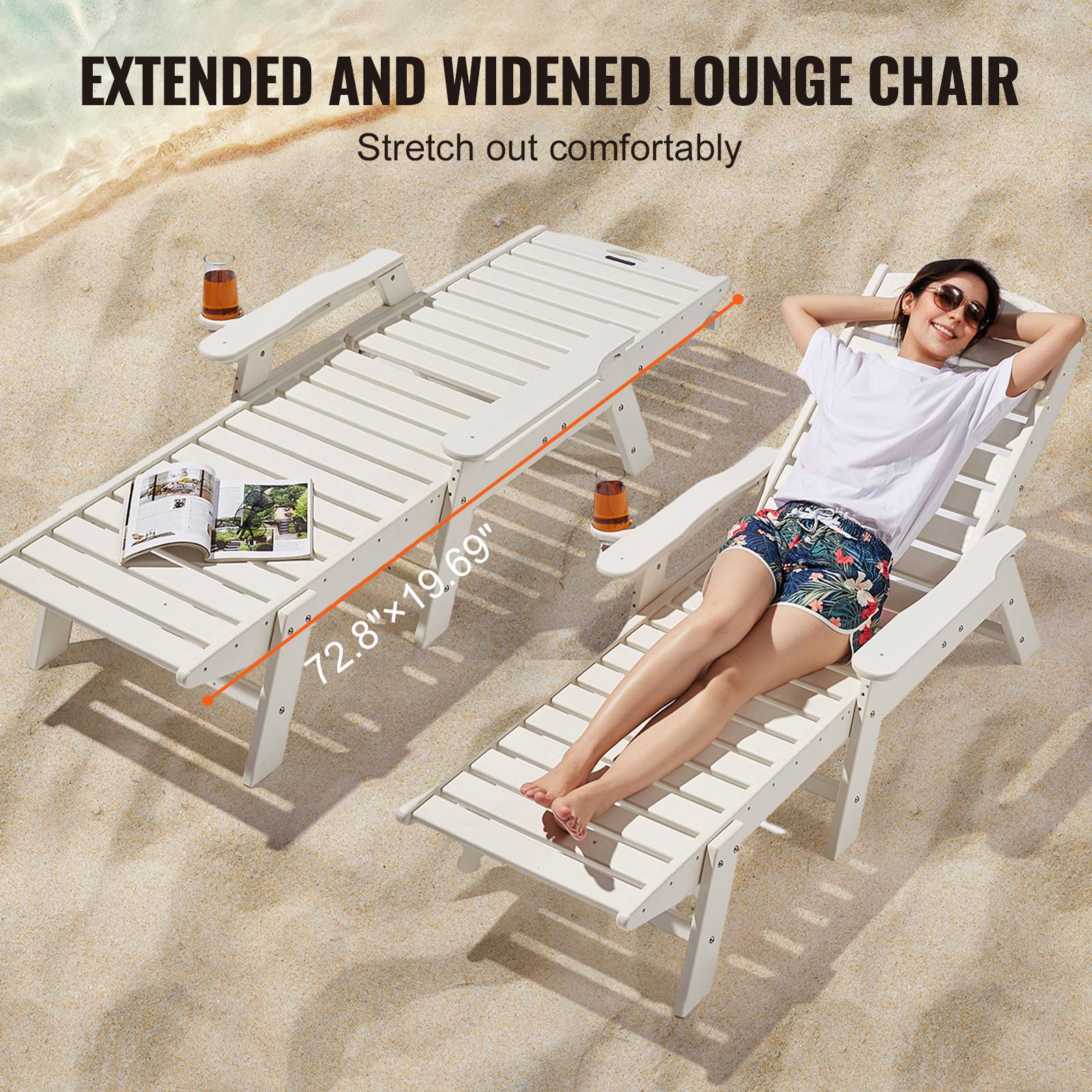 Vevor - VEVOR Bain de Soleil Chaise Longue Jardin Dossier Réglable Charge 181 kg Blanc - Image 5