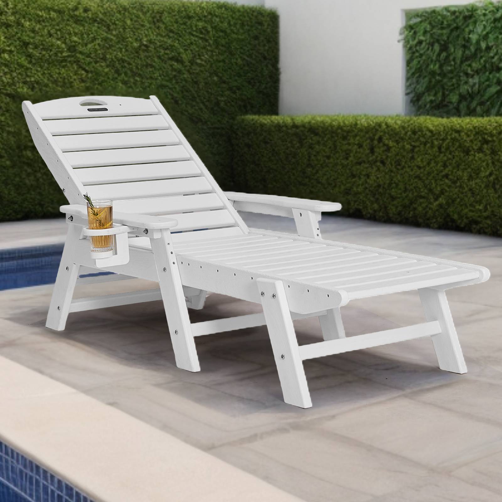 Vevor - VEVOR Bain de Soleil Chaise Longue Jardin Dossier Réglable Charge 181 kg Blanc - Image 8