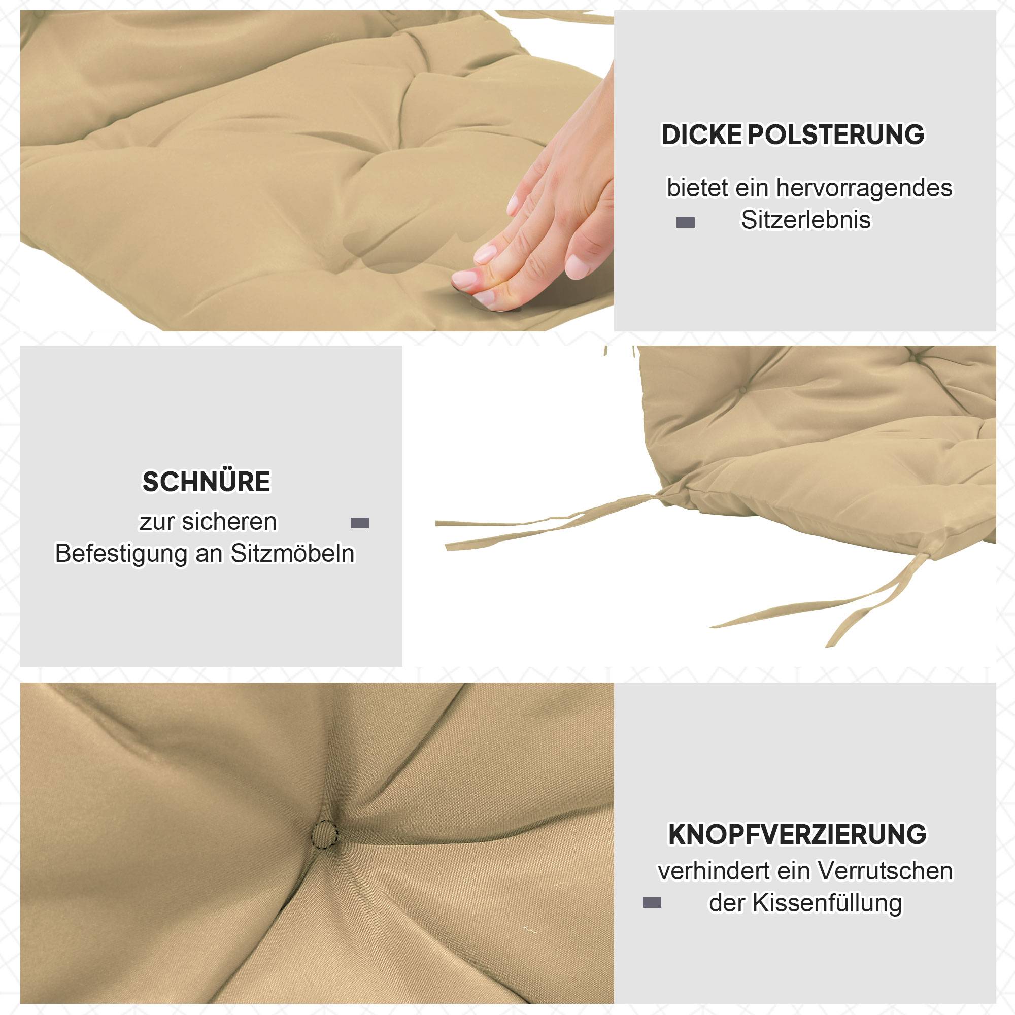 Lot de 2 coussins d'assise, 98 x 50 cm, avec attaches, revêtement en tissu kaki, épaisseur 8 cm. - Image 8