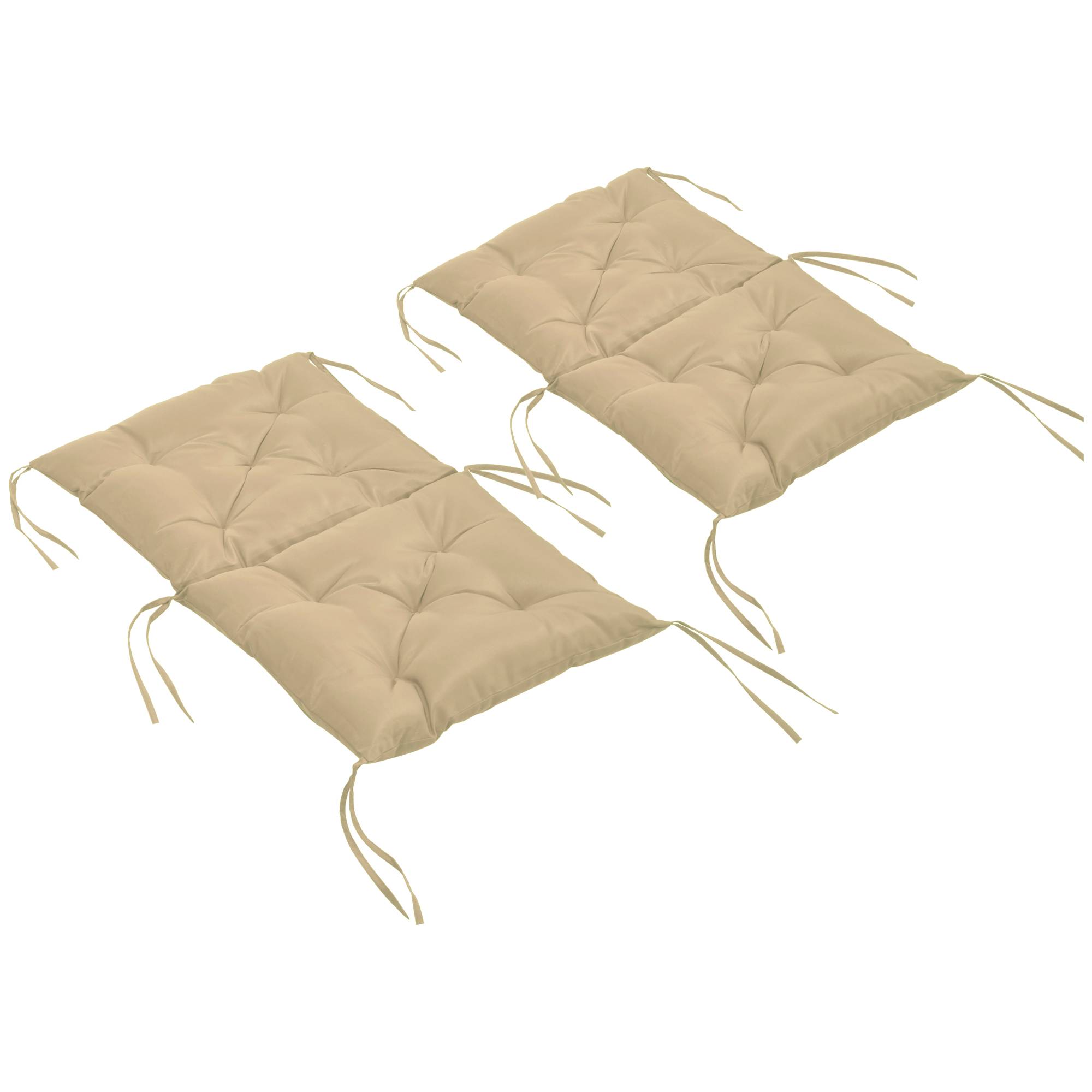 Lot de 2 coussins d'assise, 98 x 50 cm, avec attaches, revêtement en tissu kaki, épaisseur 8 cm. - Image 2