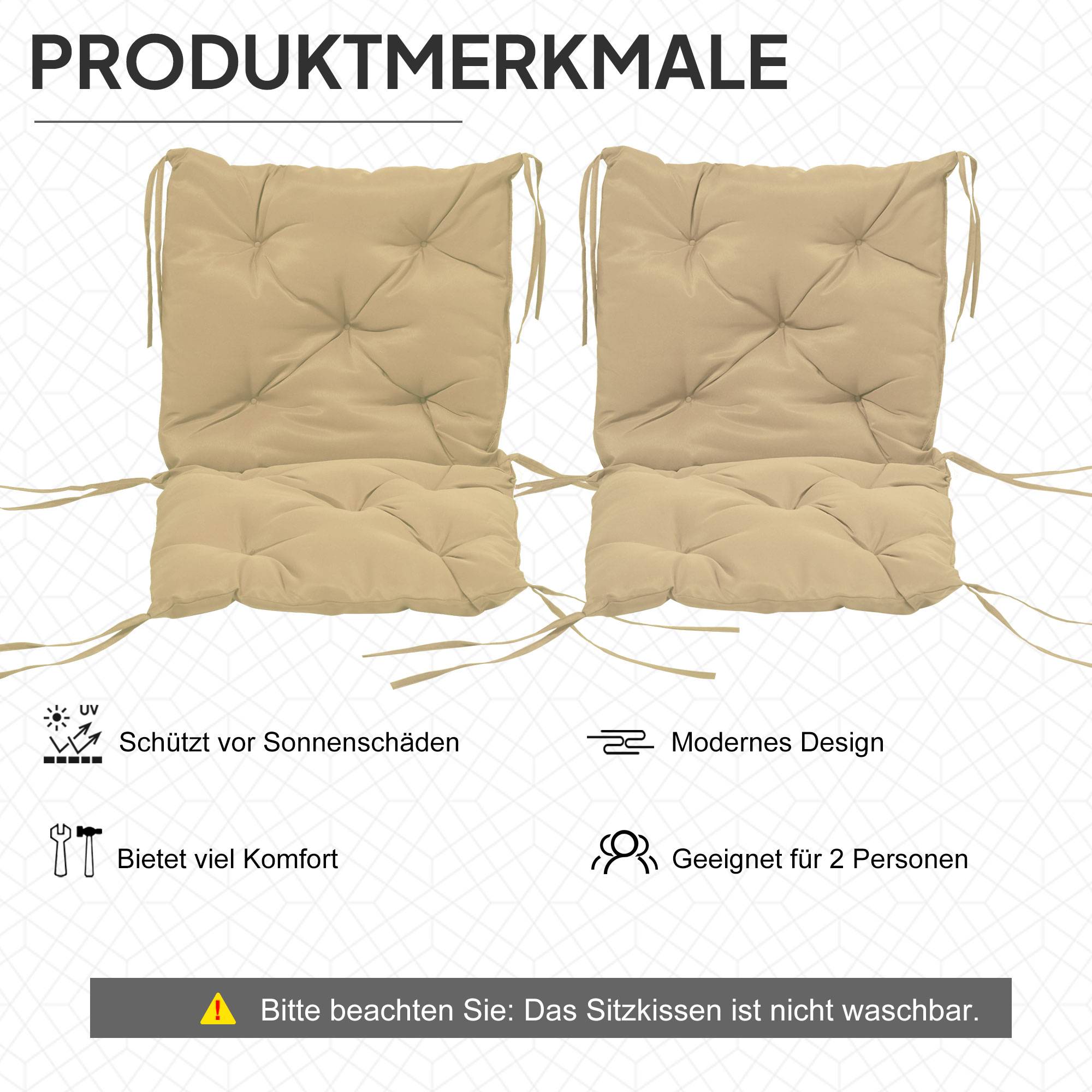 Lot de 2 coussins d'assise, 98 x 50 cm, avec attaches, revêtement en tissu kaki, épaisseur 8 cm. - Image 7