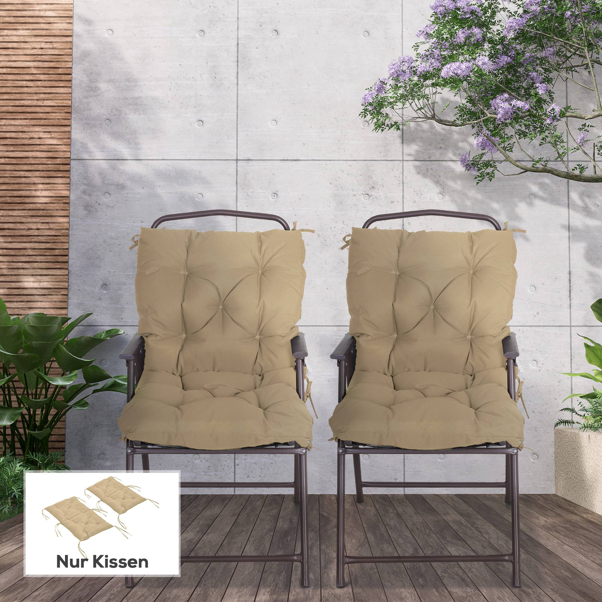 Lot de 2 coussins d'assise, 98 x 50 cm, avec attaches, revêtement en tissu kaki, épaisseur 8 cm. - Image 4