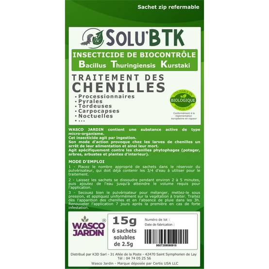 SoluBTK - Ver du Poireau 15gr Bacillus thuringiensis - Image 2