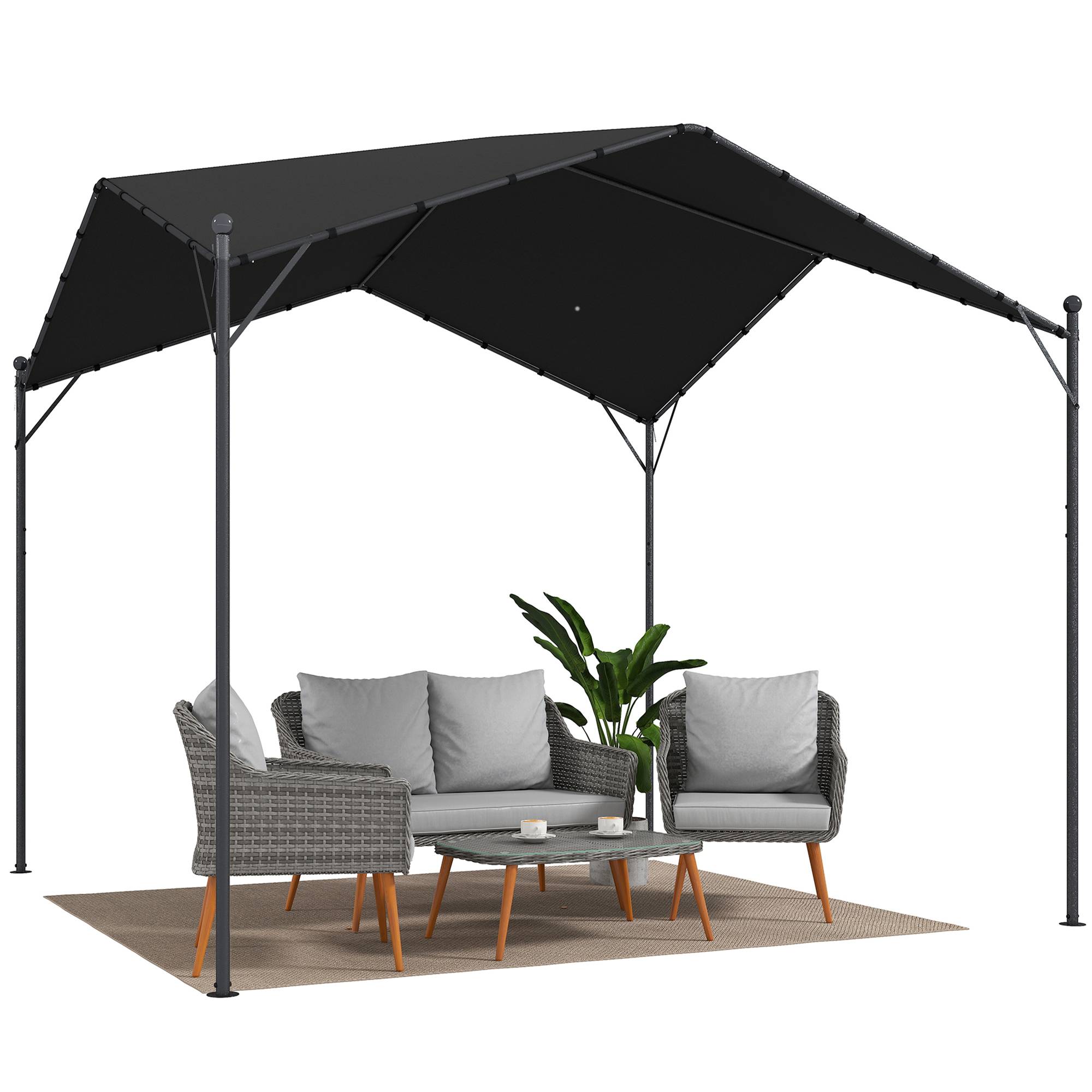 Pergola grise 3x3 m avec toile UPF30+ et structure en métal galvanisé, toit incliné, abri extérieur design sobre pour jardin pratique et résistant - Image 1