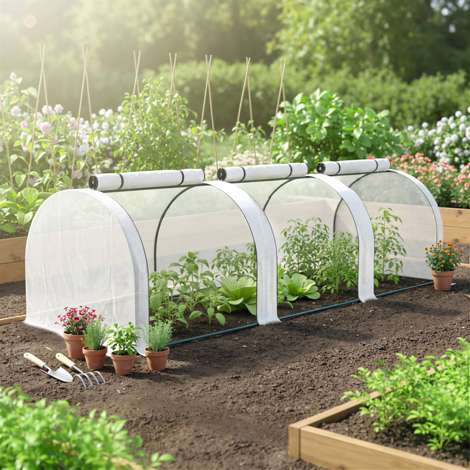 ComfortXL - Serre tunnel acier PE pour tomates jardin protection froid 295x100x80cm blanc - ComfortXL Outdoor Living - Image 3