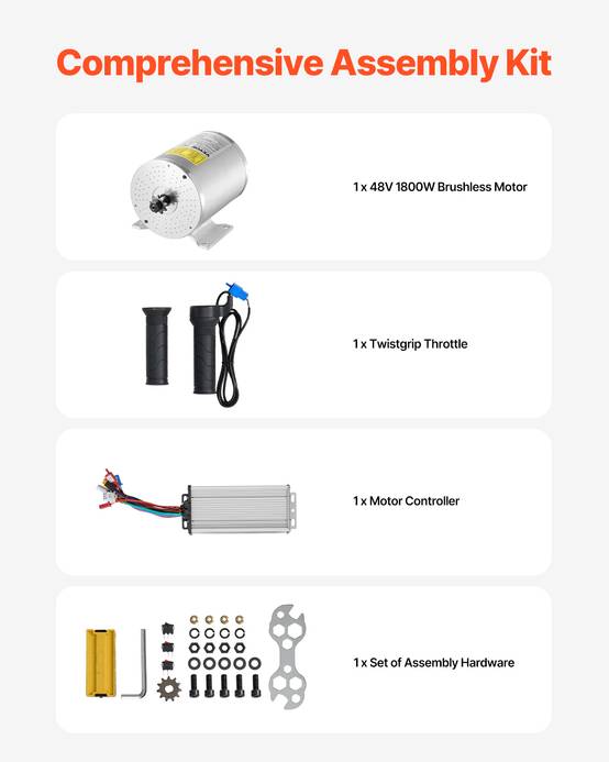 VEVOR Kit moteur électrique sans balais 1800 W, 48 V 4500 tr/min. Contrôleur, kart. - Image 5