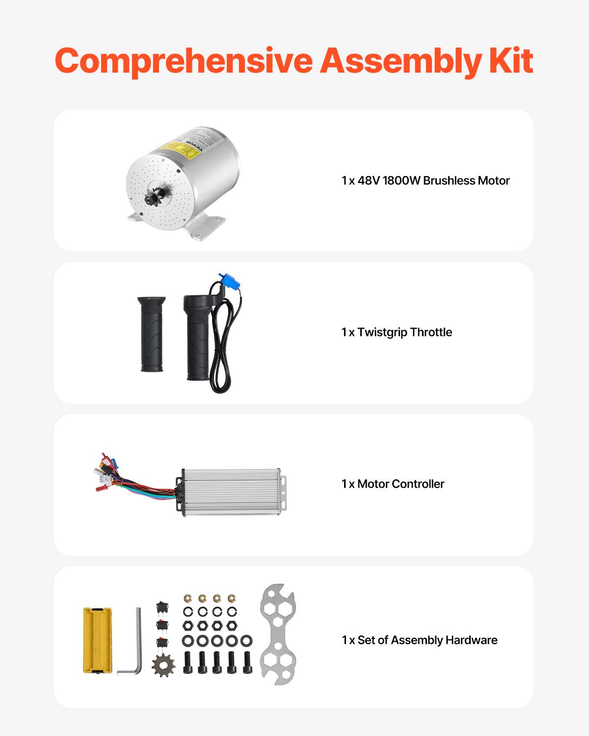 VEVOR Kit moteur électrique sans balais 1800 W, 48 V 4500 tr/min. Contrôleur, kart. - Image 5