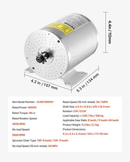 VEVOR Kit moteur électrique sans balais 1800 W, 48 V 4500 tr/min. Contrôleur, kart. - Image 7