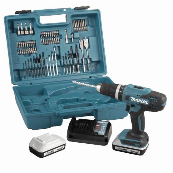 Perceuse visseuse à percussion 18V 42 Nm - MAKITA - 2 batteries 18v 2ah BL1820G + chargeur + 74 pièces - HP488DAEX1 - Image 1