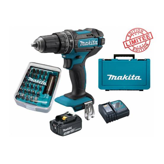 Perceuse visseuse à percussion Makita 18V 62Nm DHP482 + 1 batt 3 Ah + 30 embouts de vissage + porte-embout magnétique - Image 1